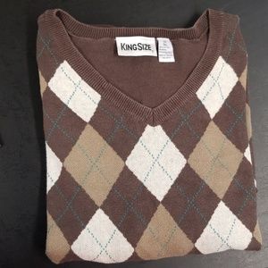 King Size Brown Argyle V-Neck Sweater